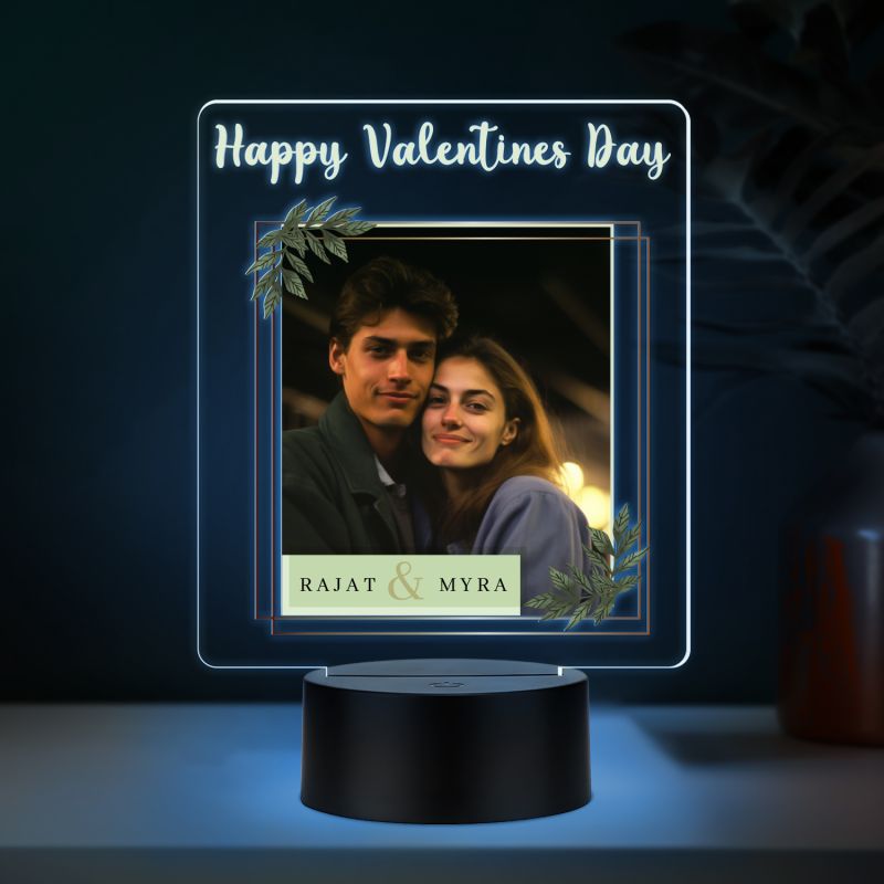 Personalized Happy Valentine's Day LED Photo Frame Lamp with 7 Color Changing Light with Black Base Valentine's Day Gift for Couples